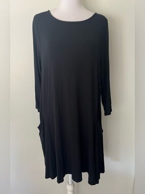 Sigrid Olsen Women's Long Sleeve Black Pocket Swing Dress